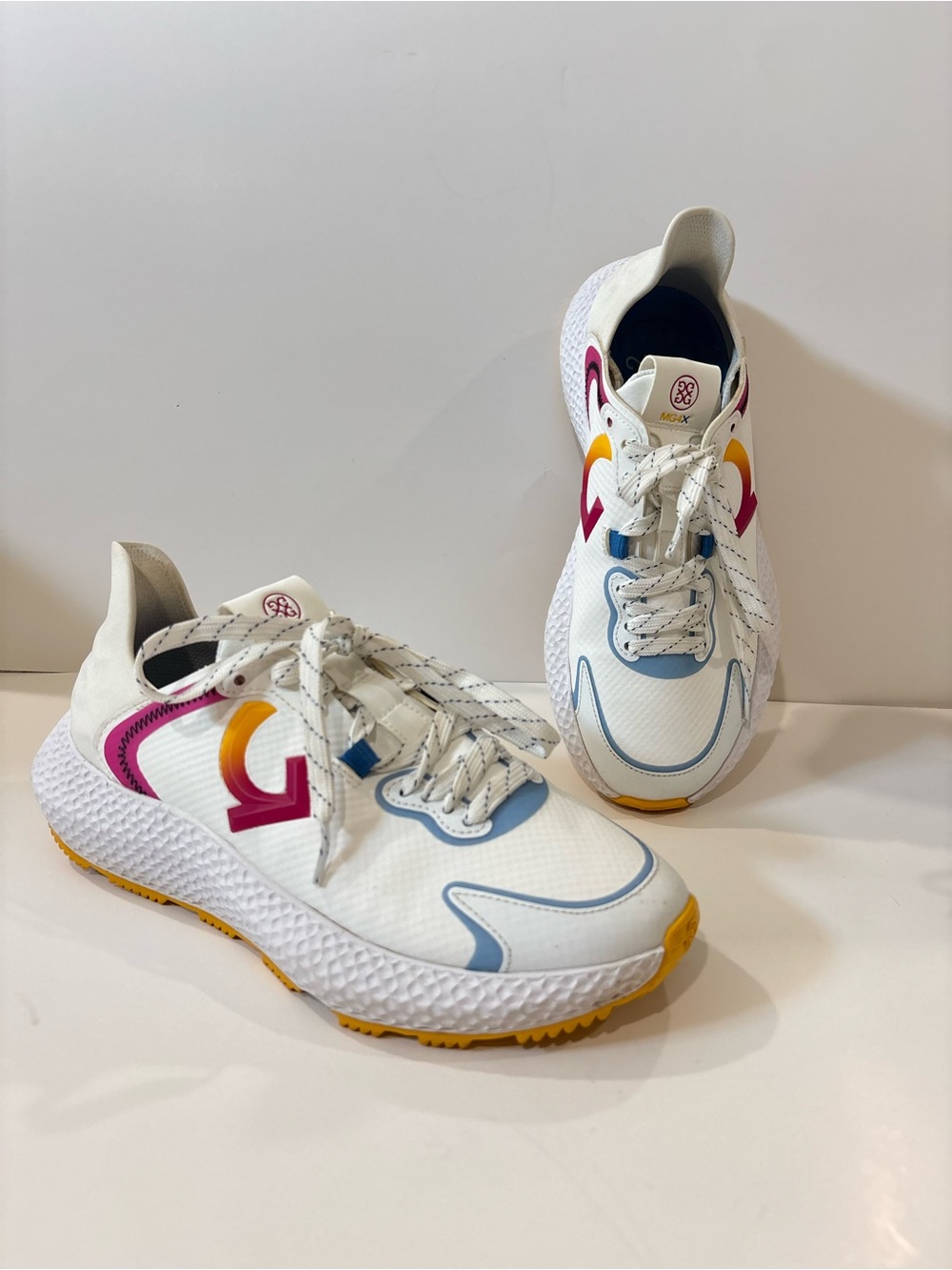 G/FORE White MG4X Golf Sneakers with Pink, Yellow & Blue Accents